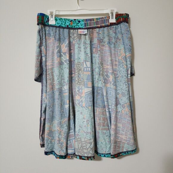 NWT LuLaRoe Madison Pleated Pull-On Skirt Green Blue Brown Orange Jersey Size XL - Picture 6 of 10